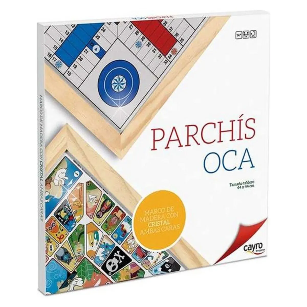 Tabellone per Parcheesi e Gioco dell'Oca Cayro Vetro Legno (44 x 44 cm) (ES-PT)