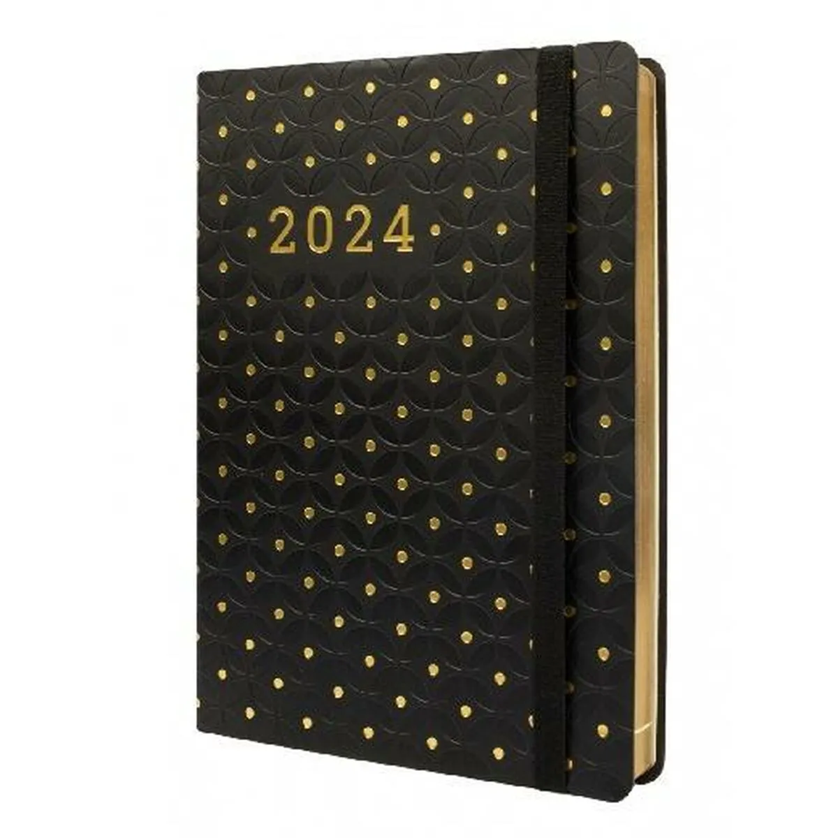 Agenda Finocam Flexy Joy Dotts 2024 Nero Dorato A5 14,8 x 21 cm