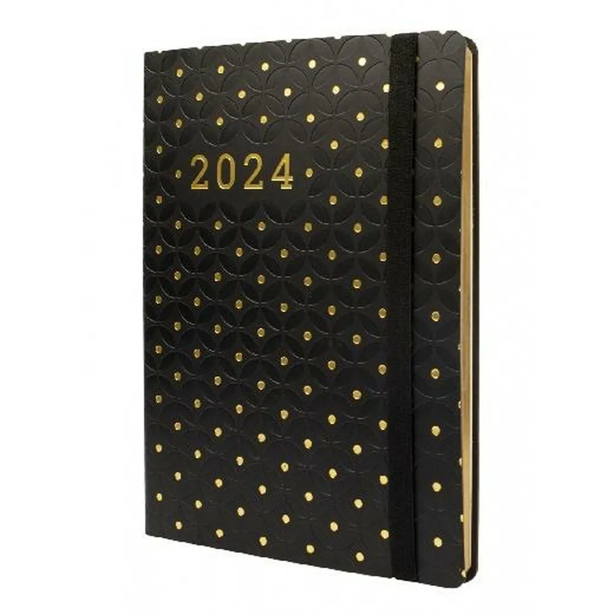 Agenda Finocam Flexy Joy Dotts 2024 Nero Dorato A5 14,8 x 21 cm