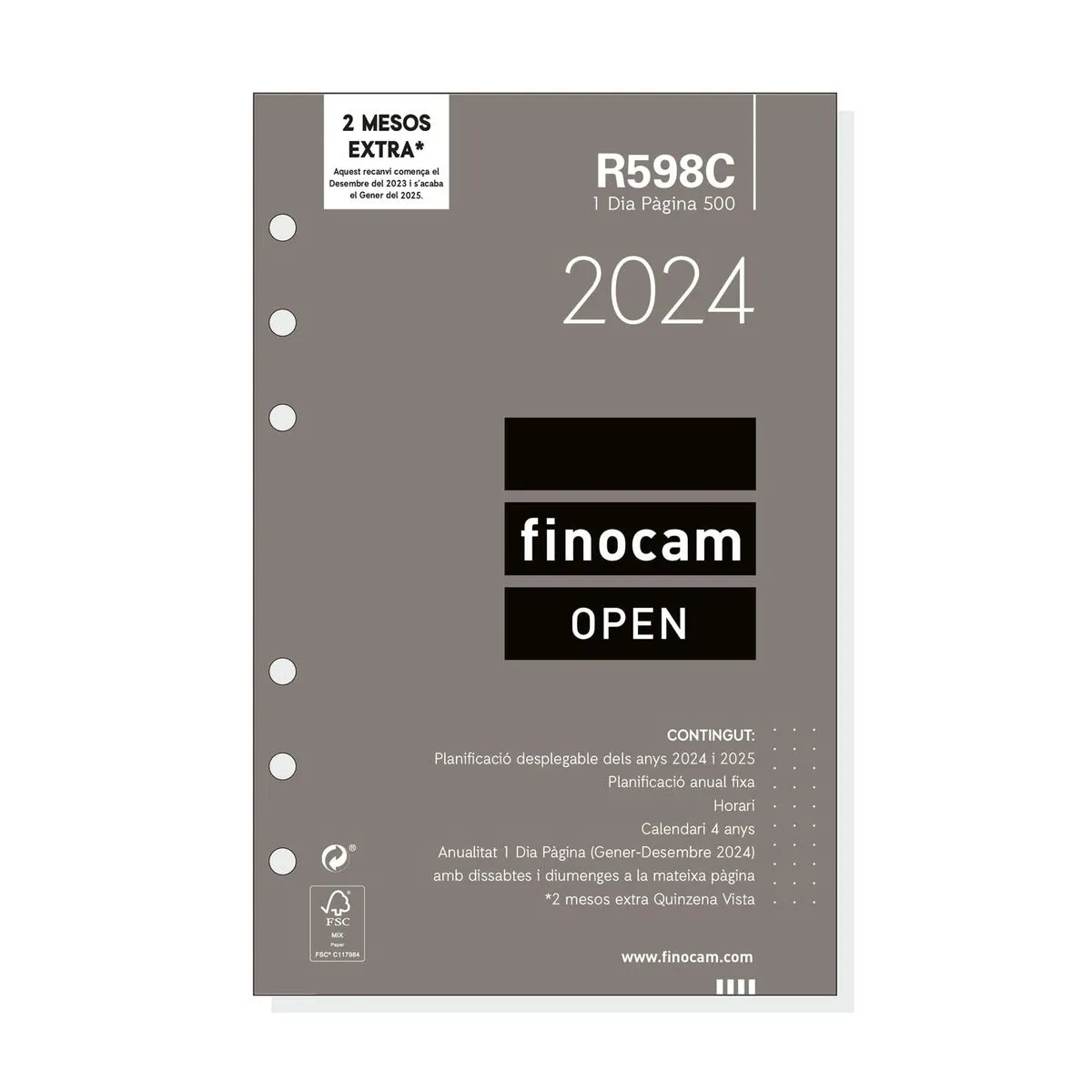 Ricarica dell'Agenda Finocam Open R598C 2024 Bianco 11,7 x 18,1 cm