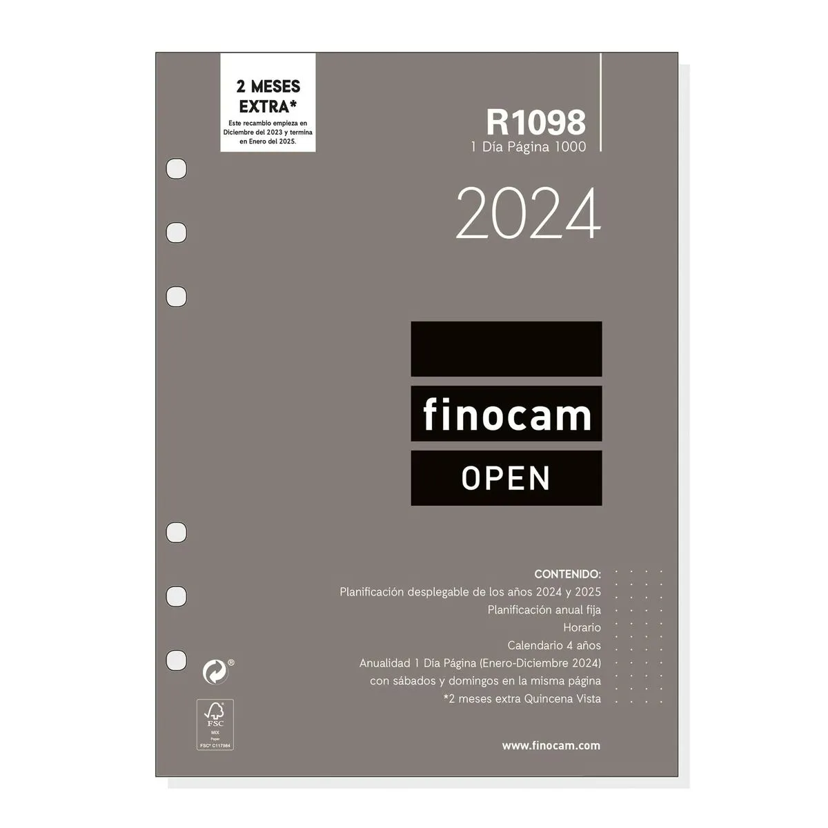 Ricarica dell'Agenda Finocam Open R1098 2024 Bianco 15,5 x 21,5 cm