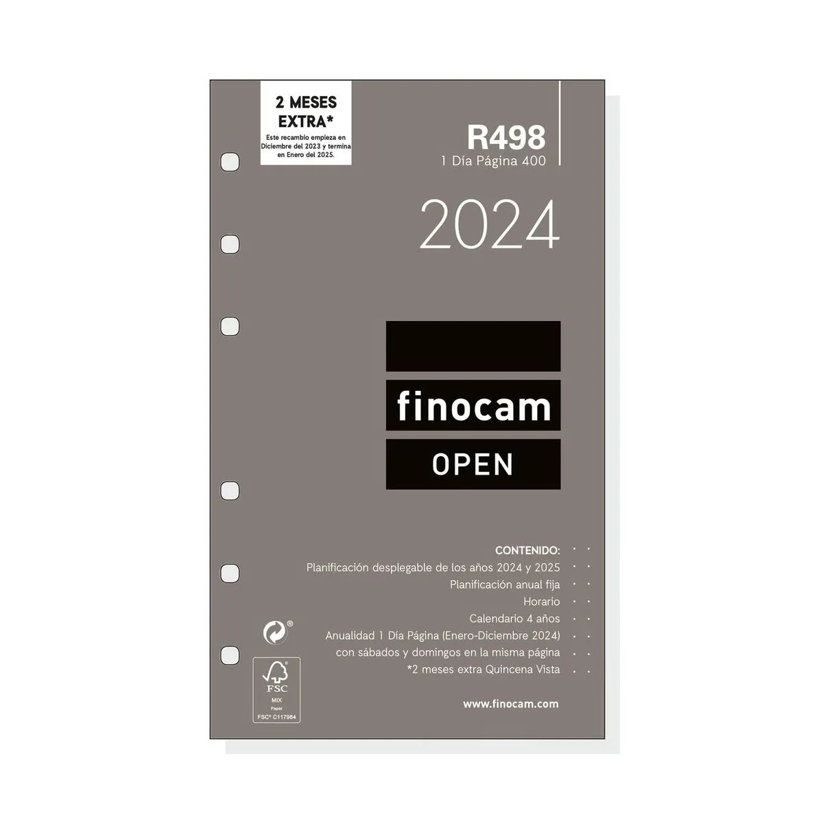 Ricarica dell'Agenda Finocam Open R498 2024 Bianco 9,1 x 15,2 cm