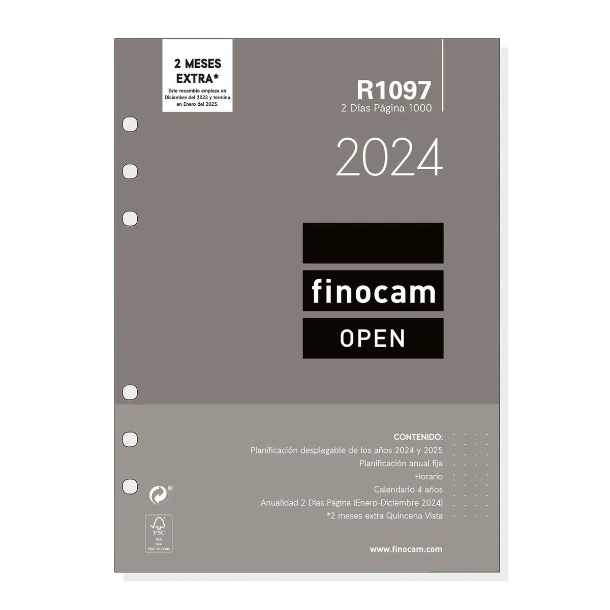 Ricarica dell'Agenda Finocam Open R1097 2024 Bianco 15,5 x 21,5 cm