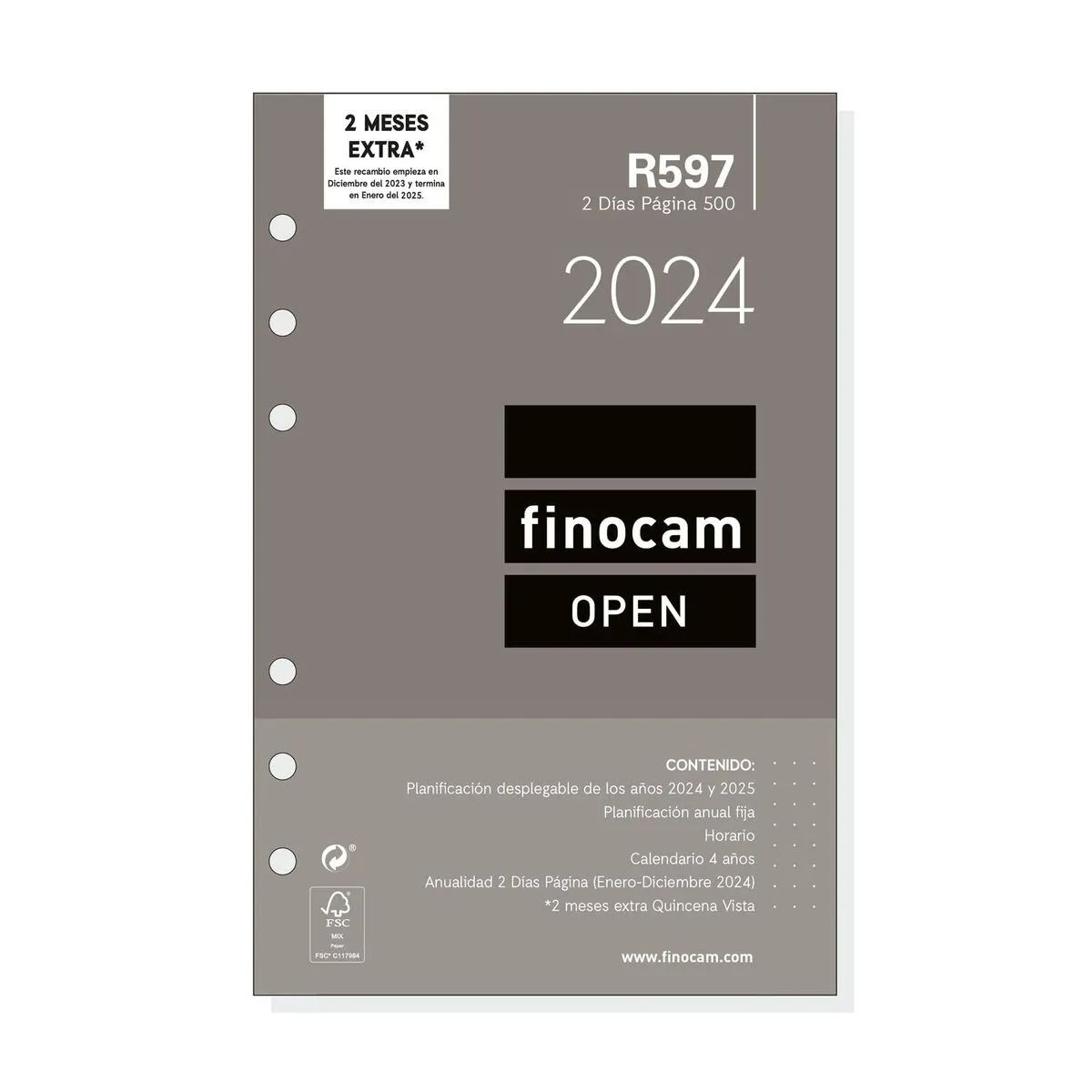 Ricarica dell'Agenda Finocam Open R597 2024 Bianco 11,7 x 18,1 cm