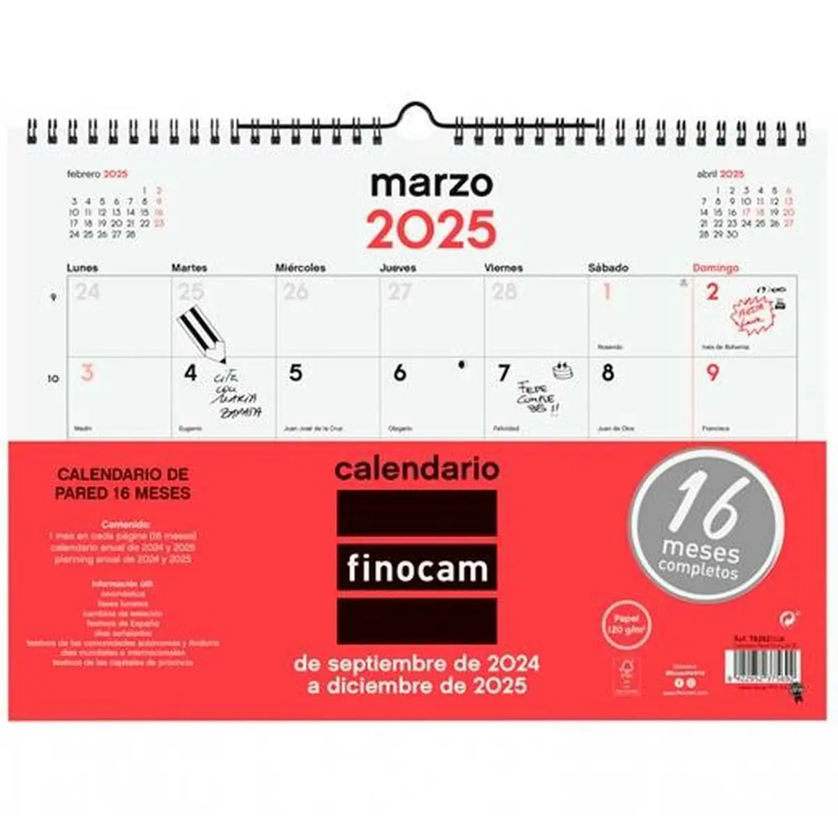 Calendario da parete Finocam Carta 2024-2025 34 x 24 cm