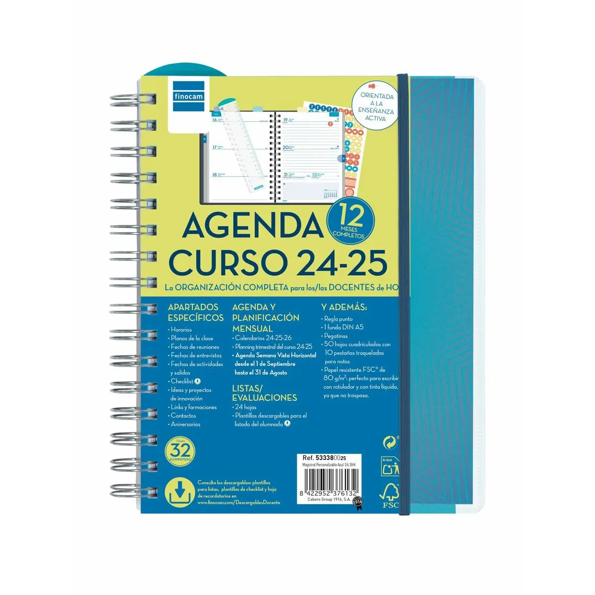 Agenda Finocam Azzurro Quarto 15,5 x 21,2 cm 2024-2025 Insegnante