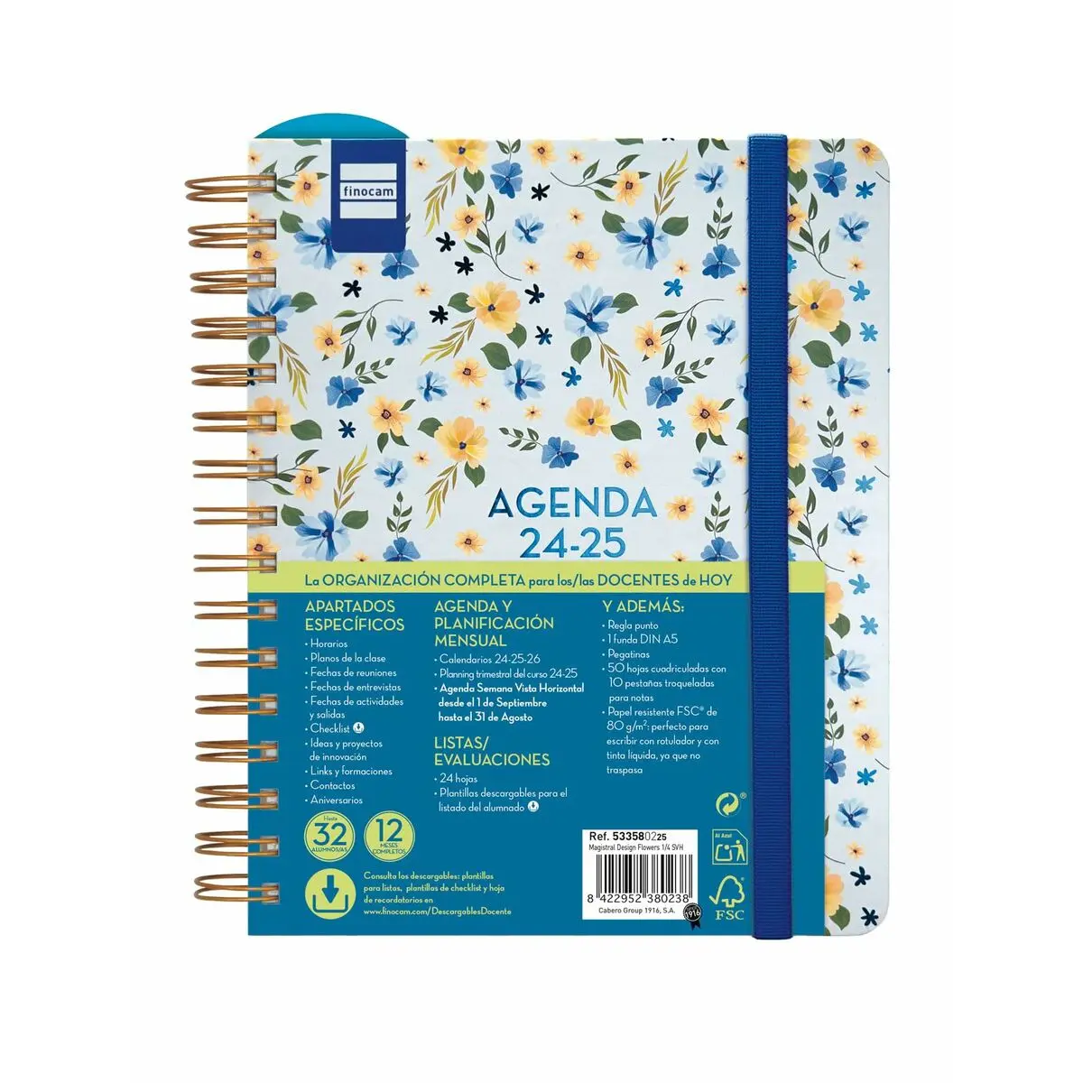 Agenda Finocam Flowers Multicolore Quarto 15,5 x 21,2 cm 2024-2025 Insegnante