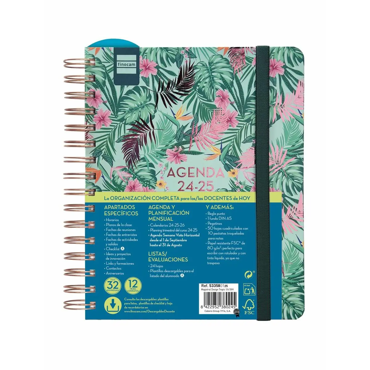 Agenda Finocam Tropic Multicolore Quarto 15,5 x 21,2 cm 2024-2025 Insegnante