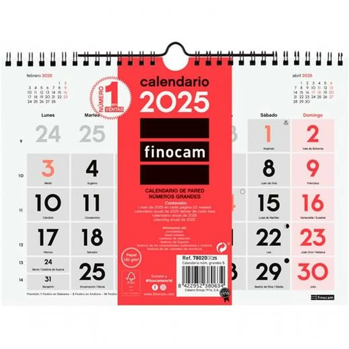 Calendario da parete Finocam Carta 2025 21 x 15 cm