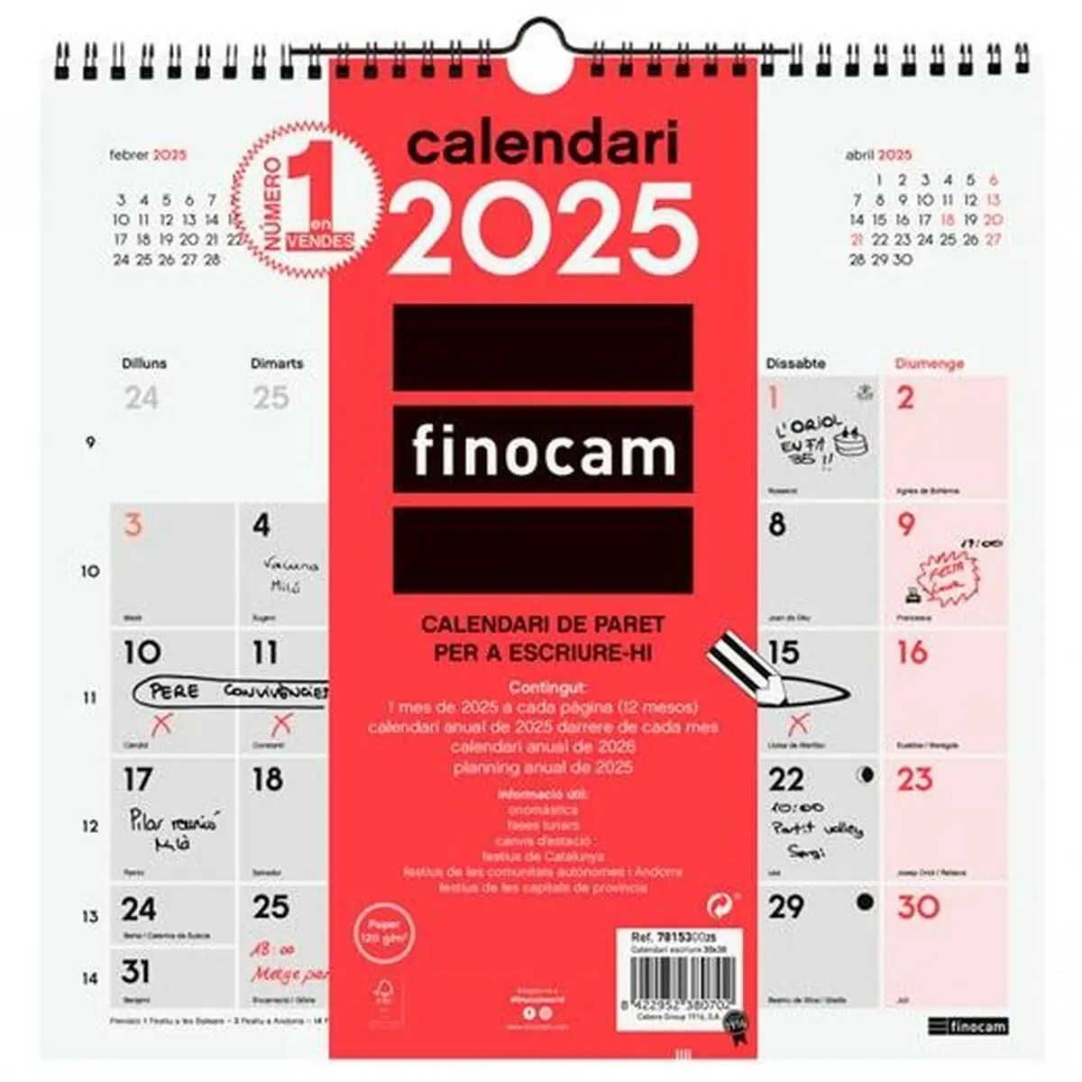 Calendario da parete Finocam Carta 2025 300 x 300 mm