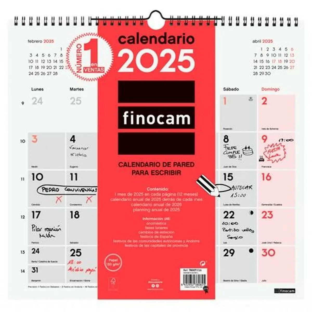 Calendario da parete Finocam Carta 2025 34 x 32 cm