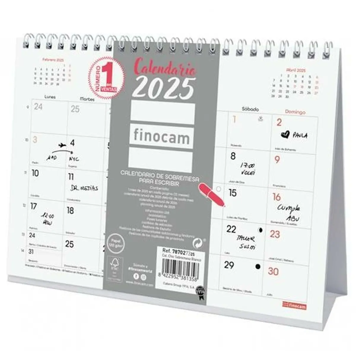 Calendario da Tavolo Finocam CHIC Bianco Carta 21 x 15 cm 2025