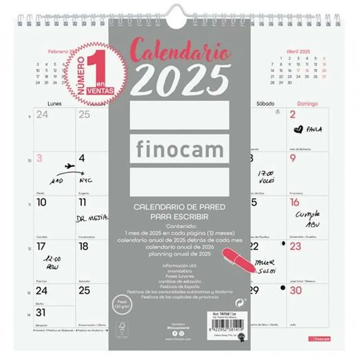 Calendario da parete Finocam CHIC Bianco Carta 2025 30 x 30 cm