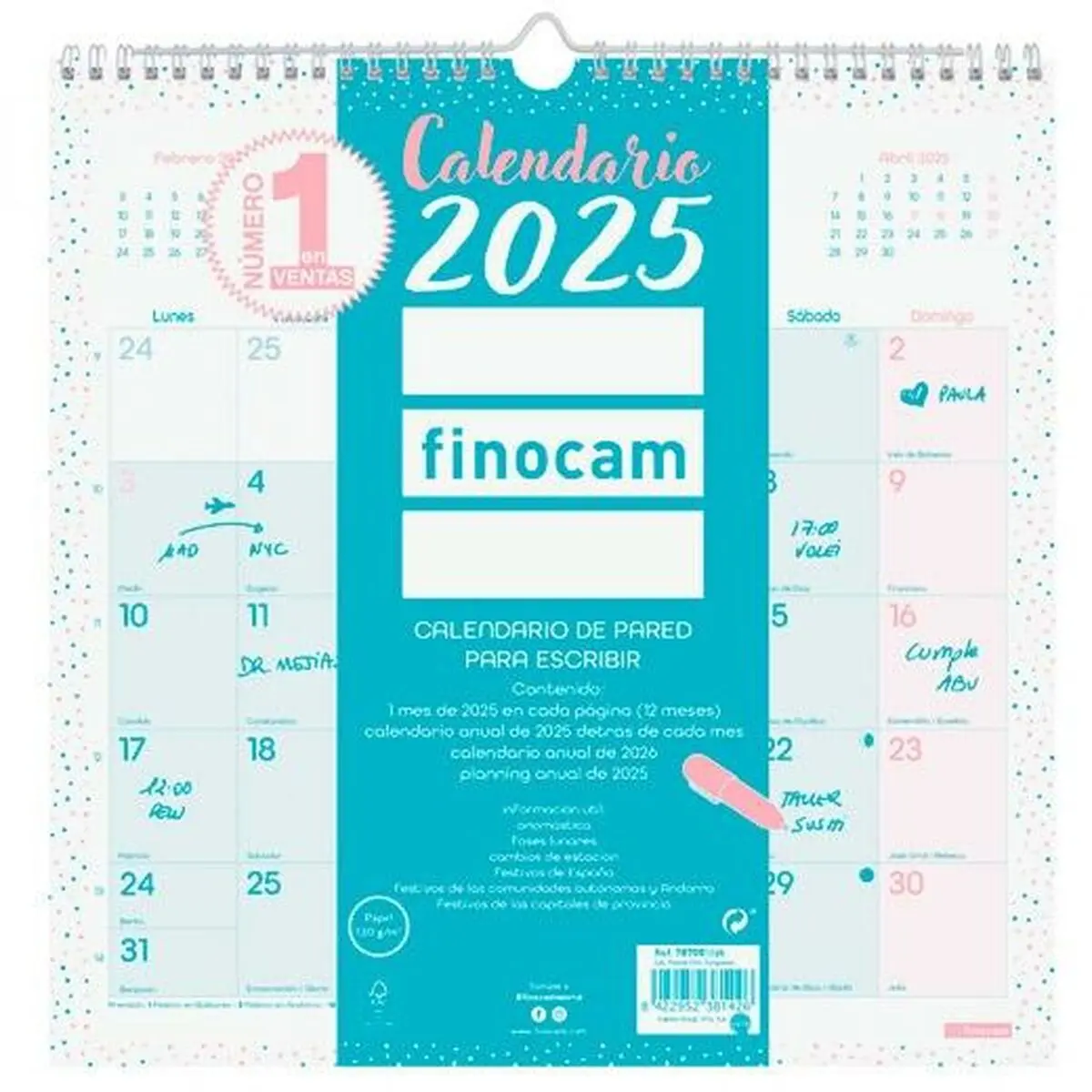 Calendario da parete Finocam CHIC Turchese Carta 2025 30 x 30 cm