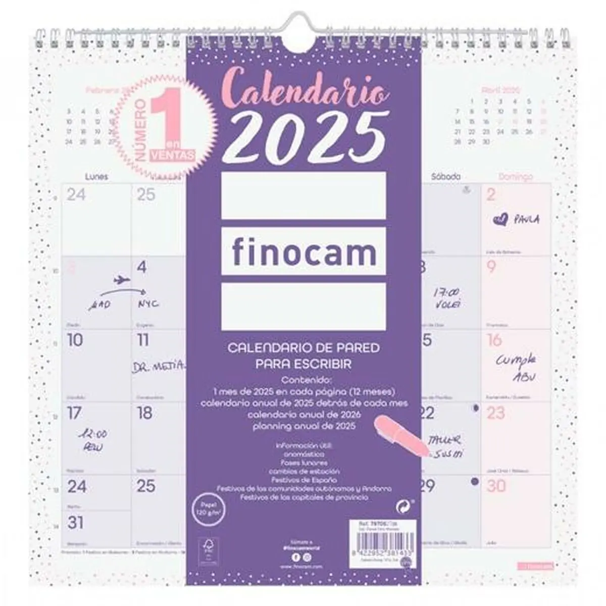 Calendario da parete Finocam CHIC Viola Carta 2025 30 x 30 cm