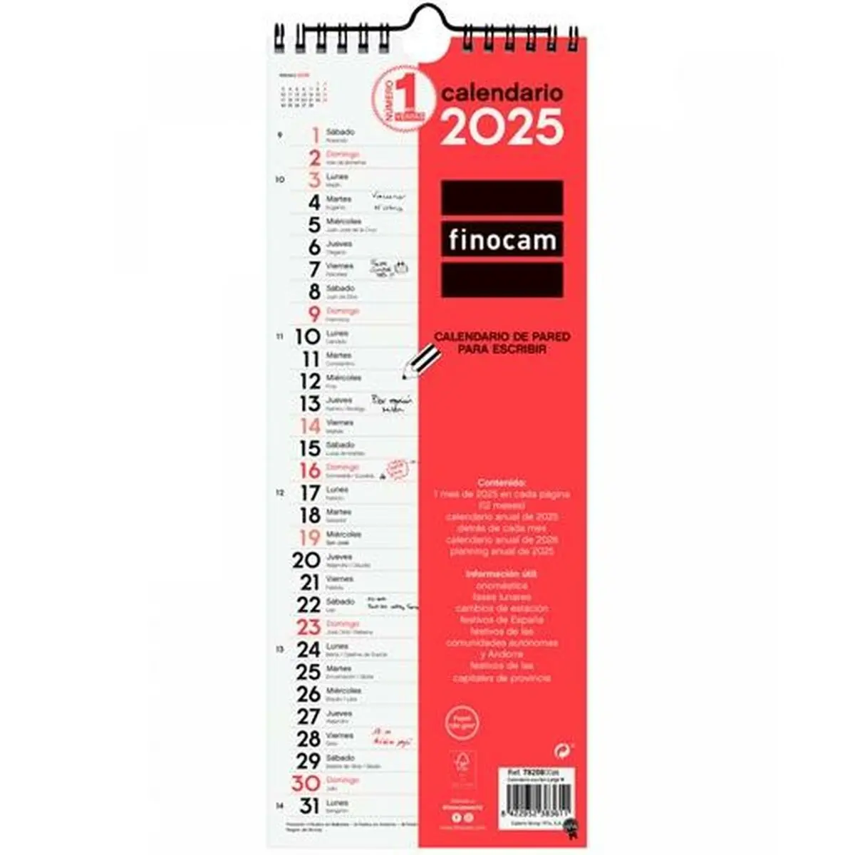 Calendario da parete Finocam Carta 2025 13 x 33 cm