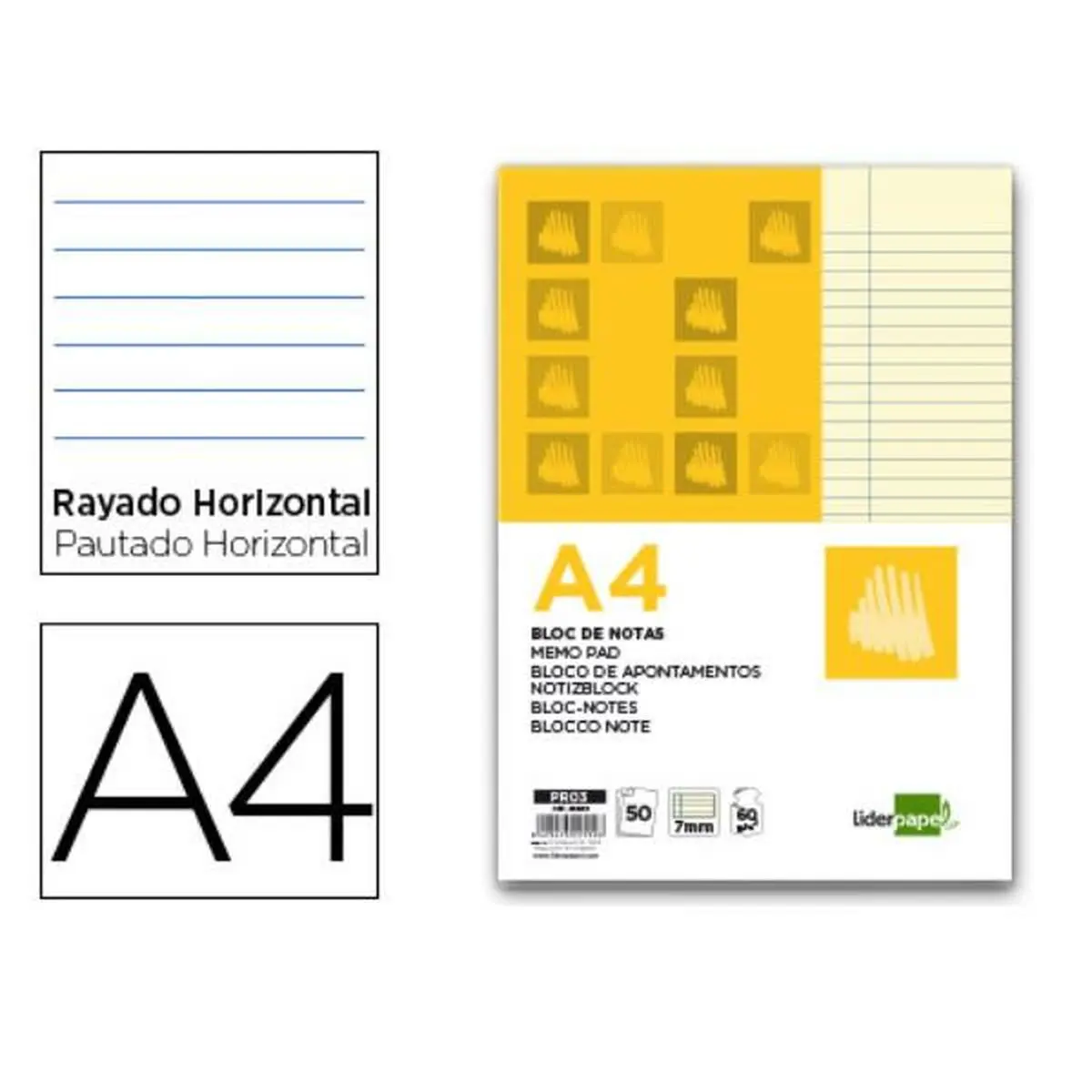 Block Notes Liderpapel PR03 Giallo A4 50 Fogli