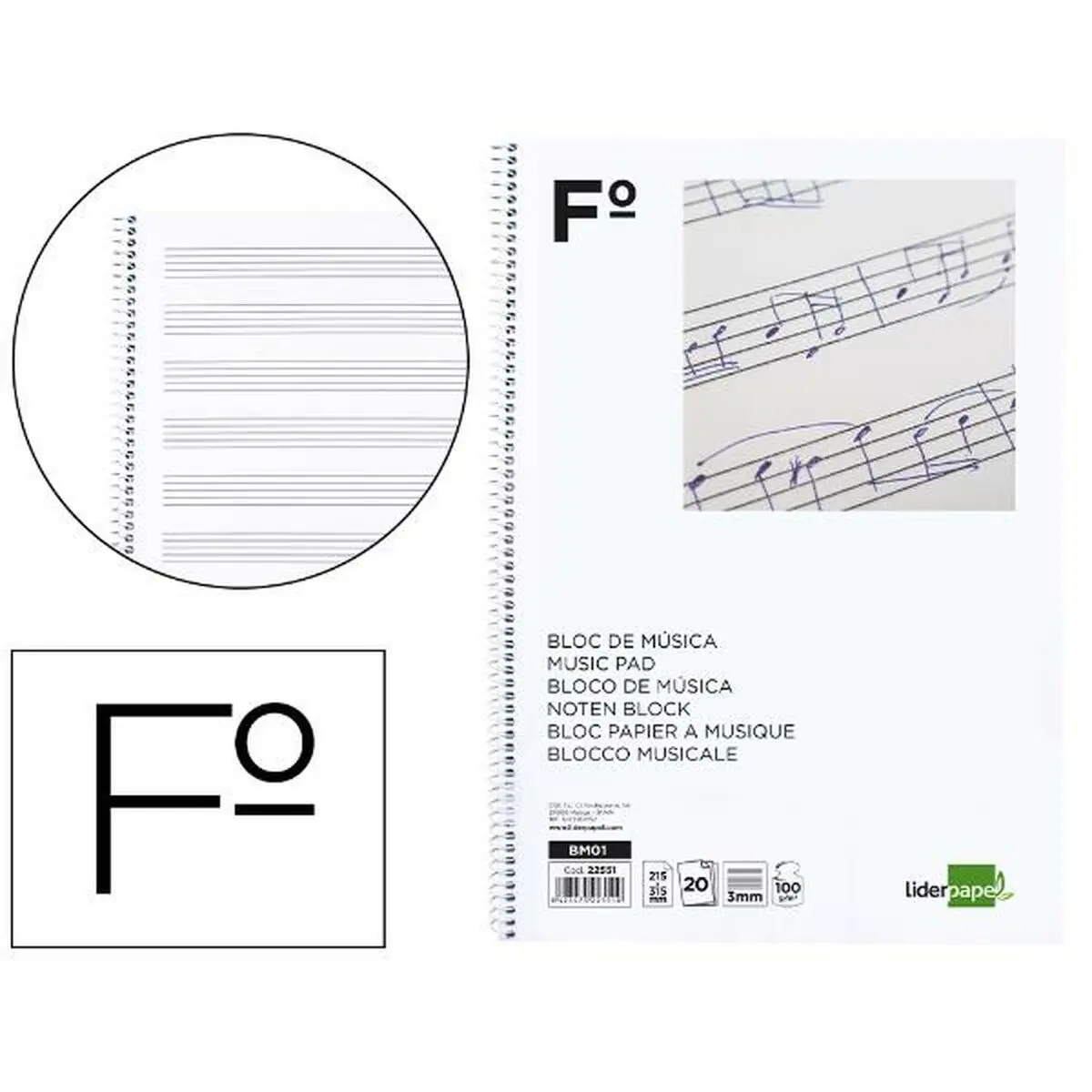 Quaderno Pentagramma Liderpapel BM01 Bianco 20 Fogli