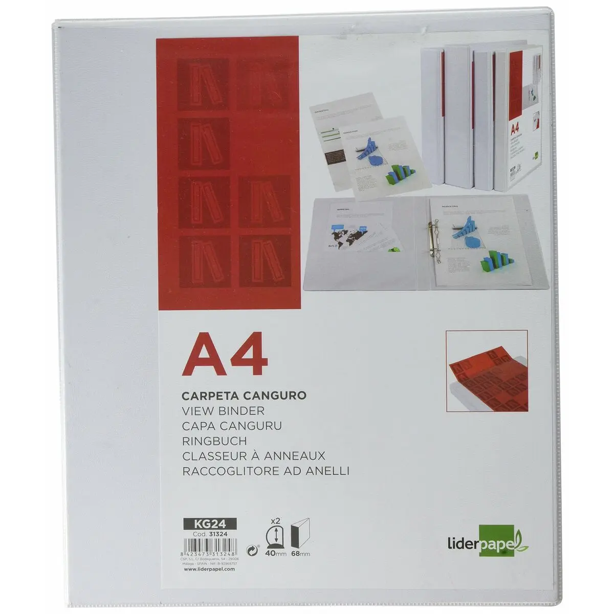 Raccoglitore ad anelli Liderpapel KG24 Bianco A4