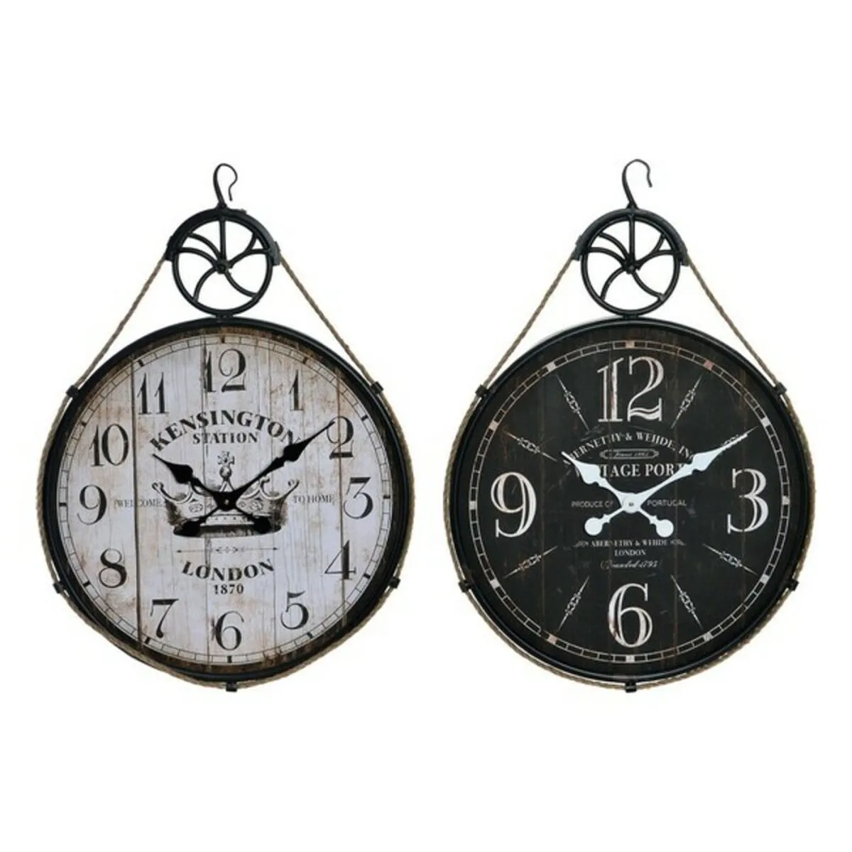 Orologio da Parete DKD Home Decor 50 x 4,5 x 71 cm Nero Metallo Legno Bianco (2 Unità)