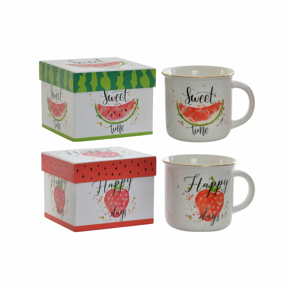 Tazza Mug DKD Home Decor Rosso Verde Porțelan Frutta (360 ml) (2 pcs)