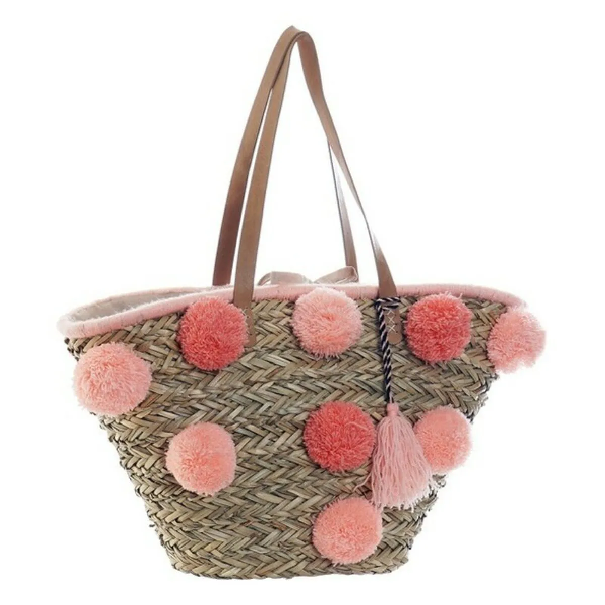 Borsa DKD Home Decor Rosa Corallo Pompon