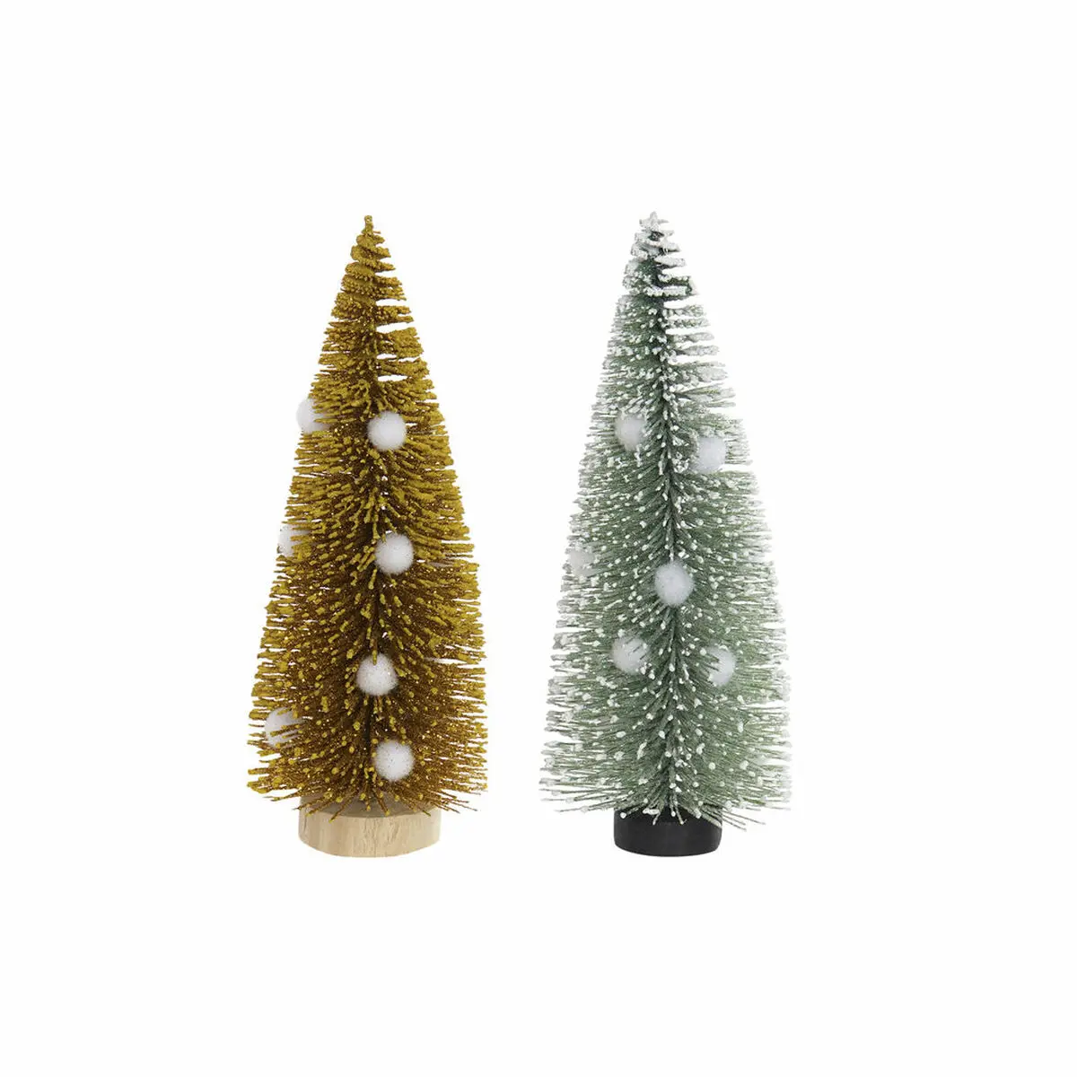 Albero di Natale DKD Home Decor Poliestere Legno Pompon (2 pcs) (7 x 7 x 17 cm)