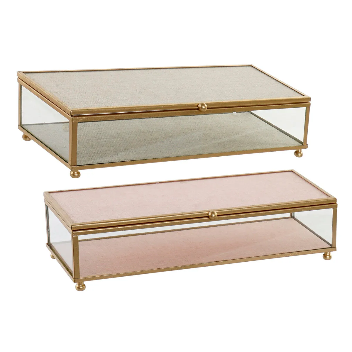 Scatola-Portagioie DKD Home Decor New Hygge Cristallo Beige Rosa Metallo 25 x 10 x 5 cm (2 Unità)