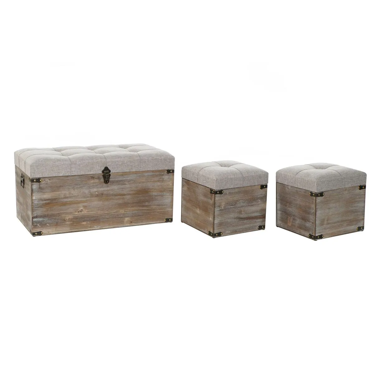 Set di Bauli DKD Home Decor Beige Legno Marrone Tradizionale 80 x 40 x 40 cm