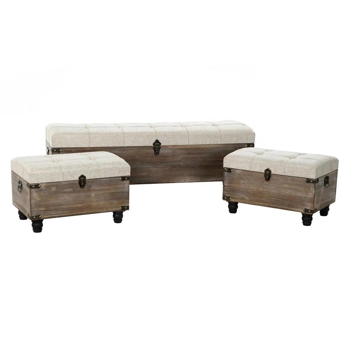 Banca Piedi Letto DKD Home Decor Marrone Crema 3 Pezzi Legno Poliestere Tradizionale (119 x 41 x 42 cm) (3 pcs)