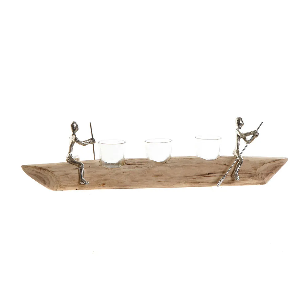 Portacandele DKD Home Decor 56,5 x 14 x 15 cm Cristallo Naturale Alluminio Coloniale Legno di mango