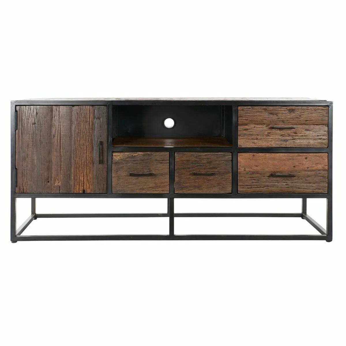 Mobile TV DKD Home Decor Nero Marrone scuro Metallo Legno Riciclato Plastica Legno di mango 135 x 42 x 60 cm