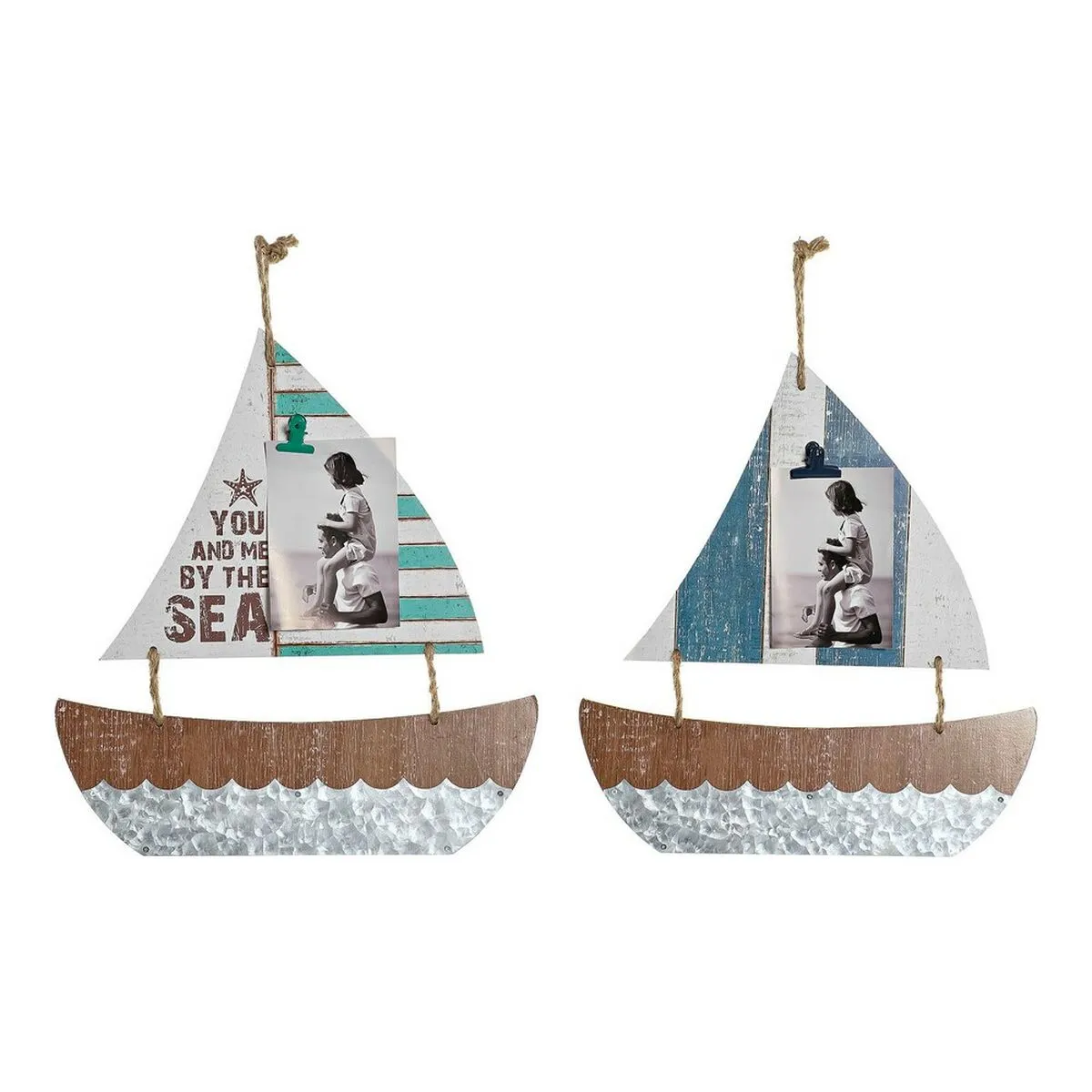 Decorazione pensile DKD Home Decor Barca a vela Marrone Multicolore Mediterraneo 40 x 2 x 43 cm (2 Unità)