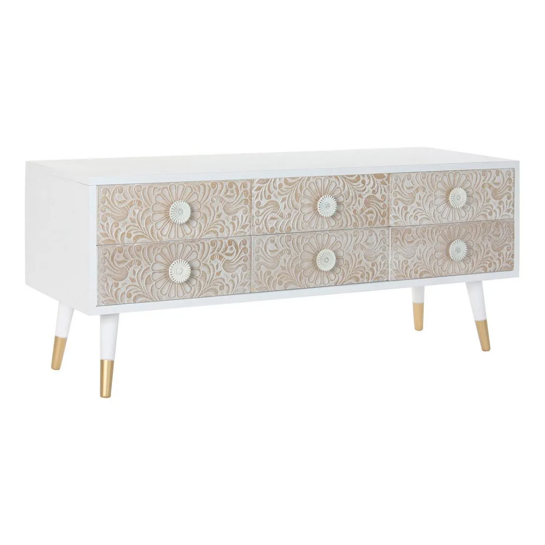 Mobile TV DKD Home Decor 119 x 42 x 50 cm Abete Dorato Bianco Marrone Chiaro