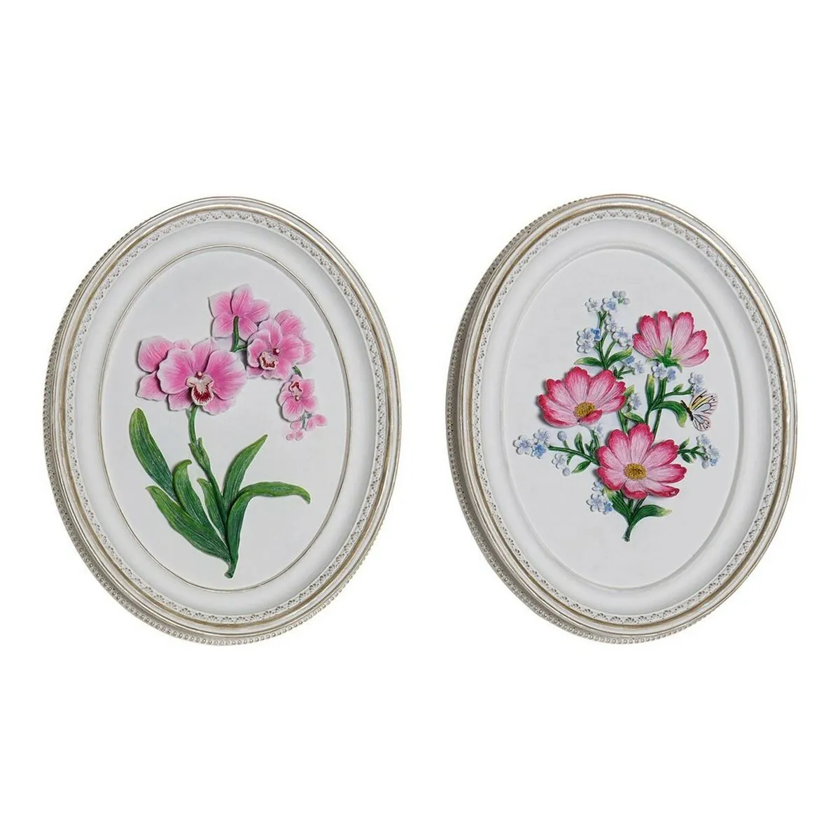 Statua Decorativa DKD Home Decor Bianco Rosa Fiori 17 x 2,5 x 21,6 cm (2 Unità)