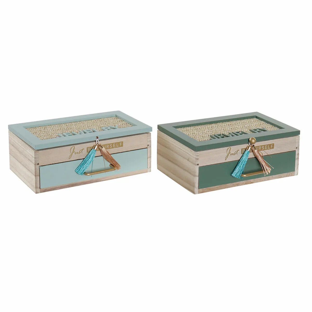 Scatola-Portagioie DKD Home Decor Verde Legno polipropilene Legno MDF 22 x 12 x 8 cm (2 Unità)