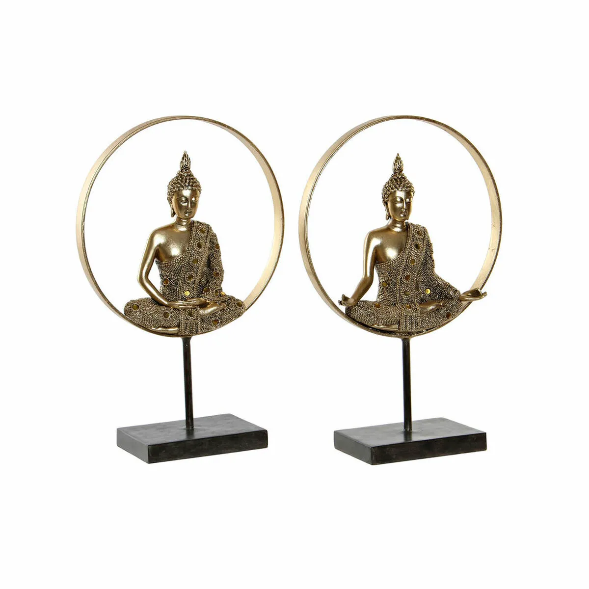 Statua Decorativa DKD Home Decor 26 x 11 x 40 cm Nero Dorato Buddha Orientale (2 Unità)