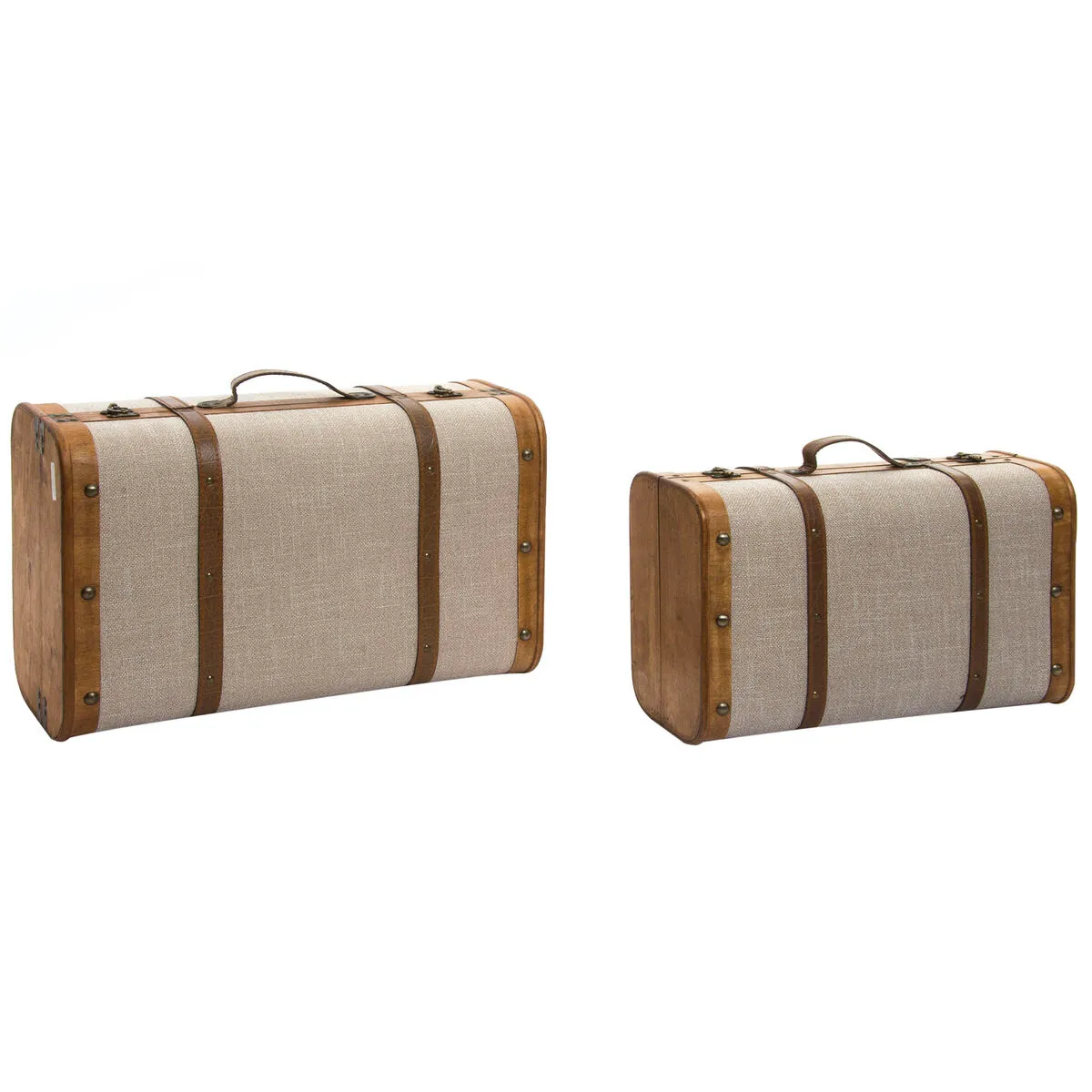 Set di Bauli DKD Home Decor 60 x 24 x 37,5 cm Tela Naturale Beige Legno Coloniale