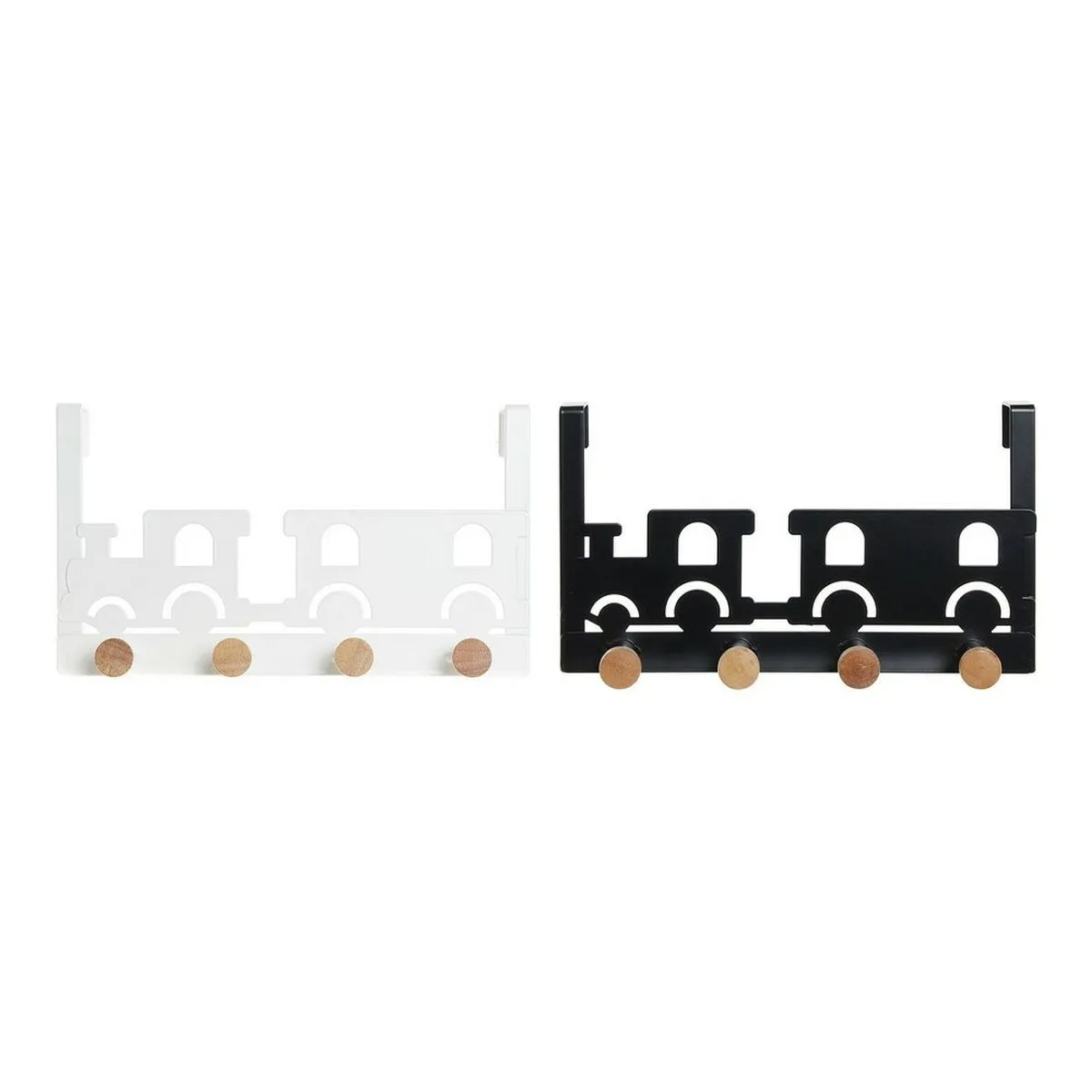 Appendiabiti per Porte DKD Home Decor 8424001835546 Treno Bianco Nero Metallo Legno MDF 28,5 x 8,5 x 16,5 cm (2 Unità)