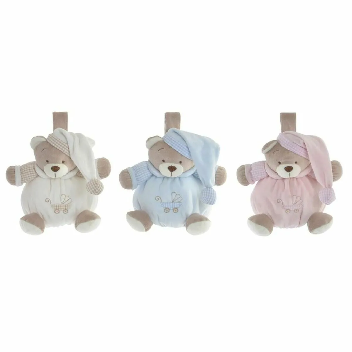 Orsetto di Peluche DKD Home Decor Beige Blu cielo Rosa chiaro Musicale Per bambini Orso 13 x 12 x 20 cm (3 Pezzi)