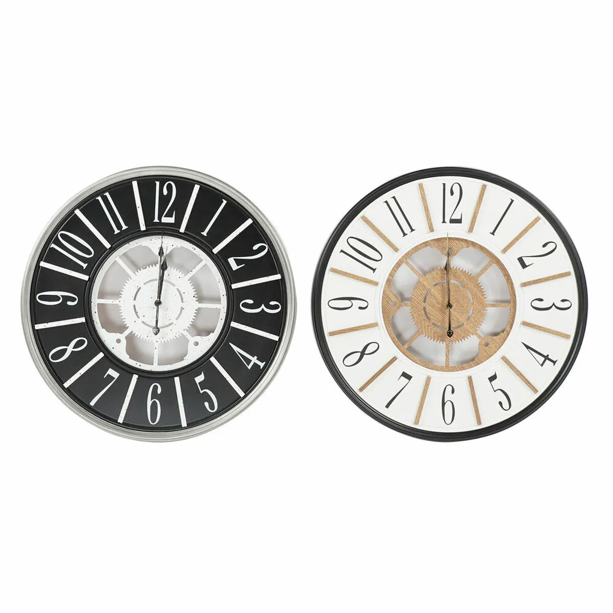 Orologio da Parete DKD Home Decor Nero Marrone Bianco Ferro Legno MDF 60 x 5 x 60 cm (2 Unità)