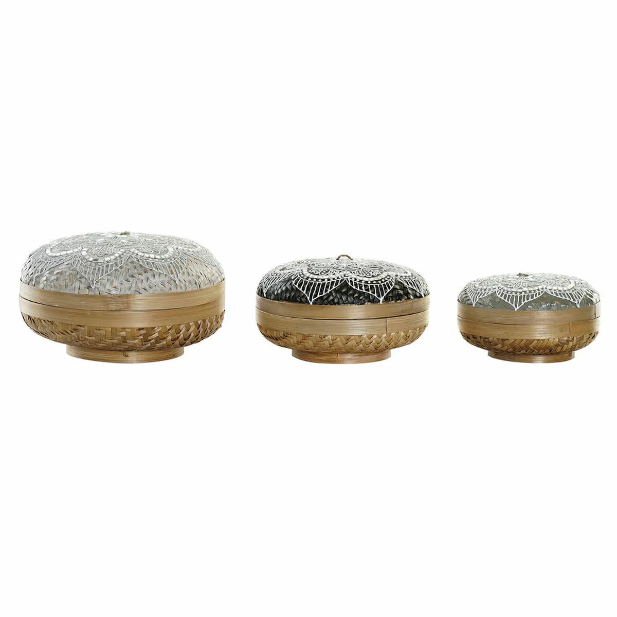 Set di Cestini DKD Home Decor Naturale Nero Grigio Bianco Bambù (24 x 24 x 13 cm) (34 x 34 x 20 cm) (3 pcs) (30 x 30 x 18 cm)