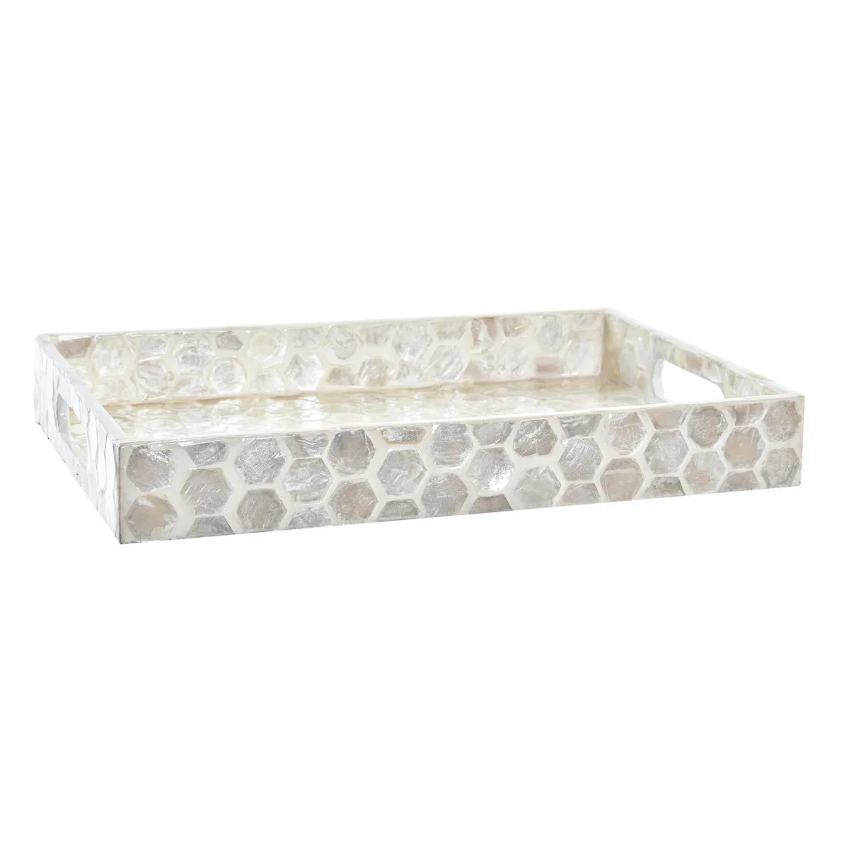 Vassoio per aperitivi DKD Home Decor Mosaico Bianco Madreperla 30 x 20 x 4 cm Boho