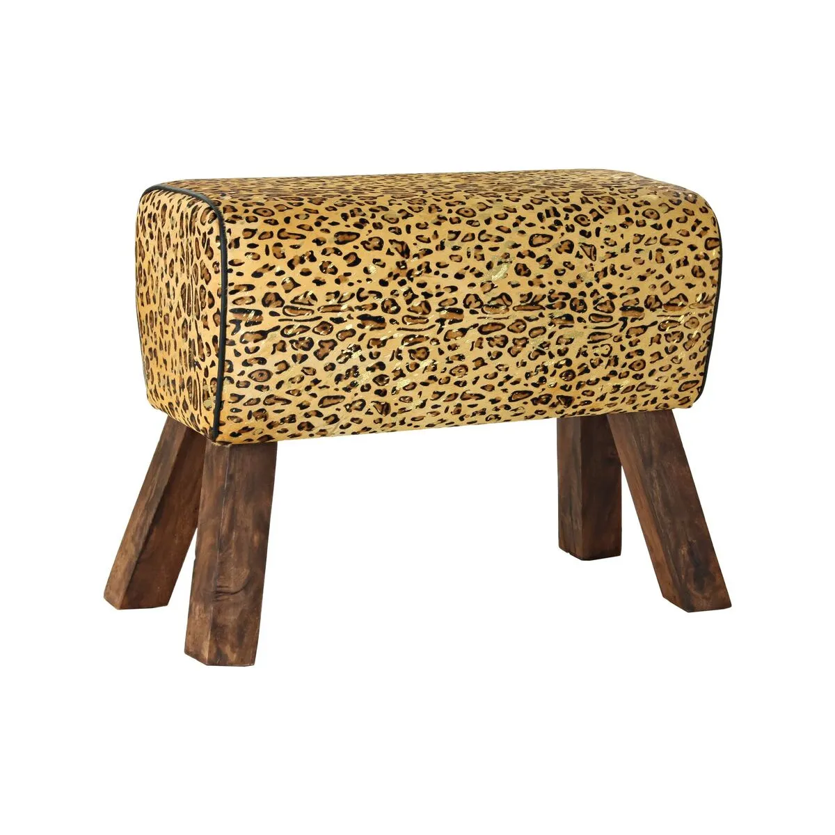 Poggiapiedi DKD Home Decor Nero Legno Marrone Pelle Leopardo (67 x 30 x 51 cm)