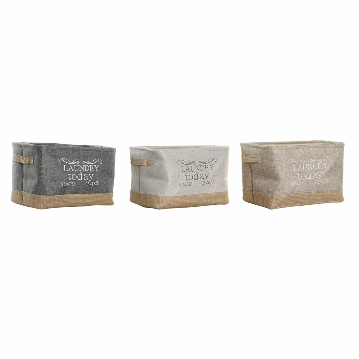 Cestino DKD Home Decor 8424001855711 Beige Grigio Marrone Chiaro 34 x 24 x 22 cm (3 Pezzi)