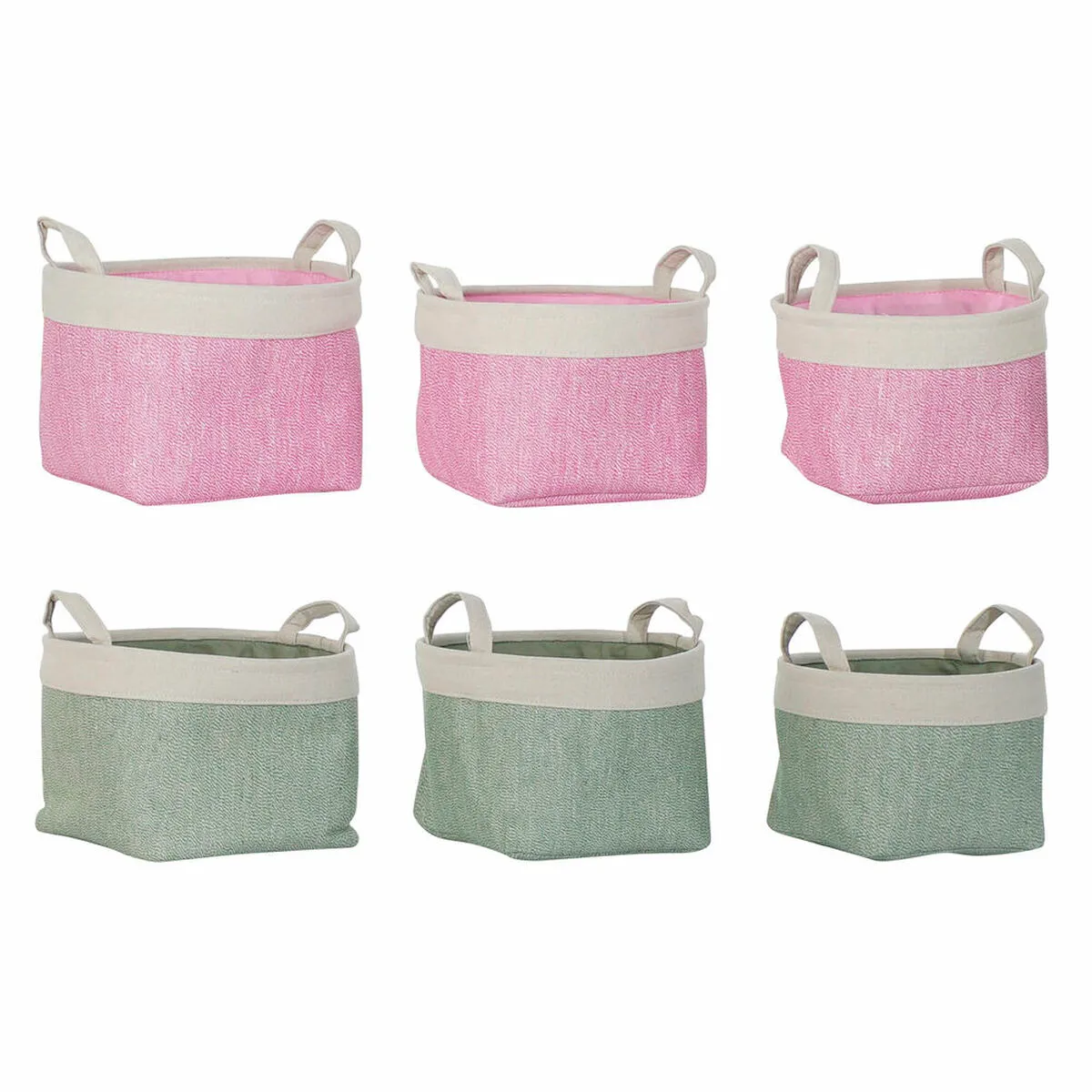 Set di Cestini DKD Home Decor 8424001855797 32 x 32 x 23 cm Beige Rosa Poliestere Verde (2 Unità)