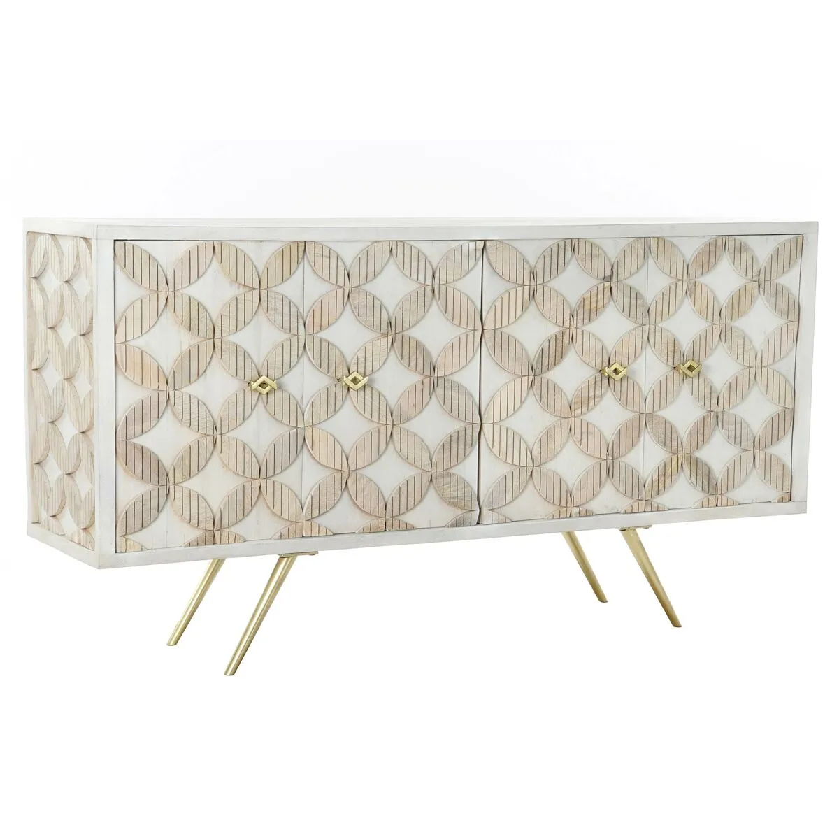 Credenza DKD Home Decor 155 x 43 x 84 cm Beige Dorato Bianco Ottone Legno di mango