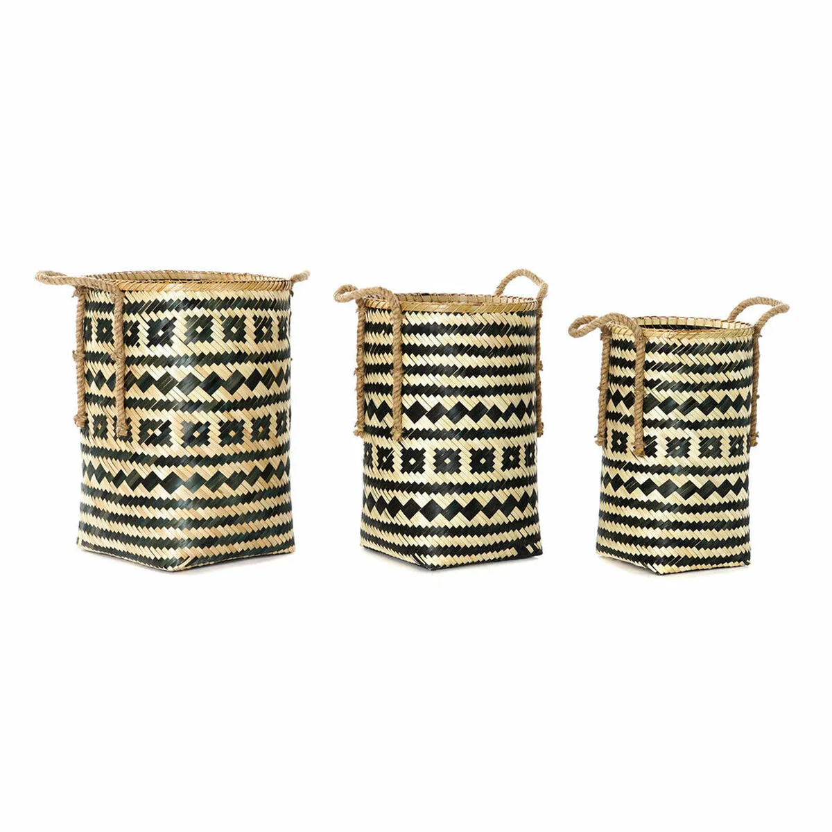 Set di Cestini DKD Home Decor 8424001860326 Naturale Nero Corda Bambù Bali (3 pcs)