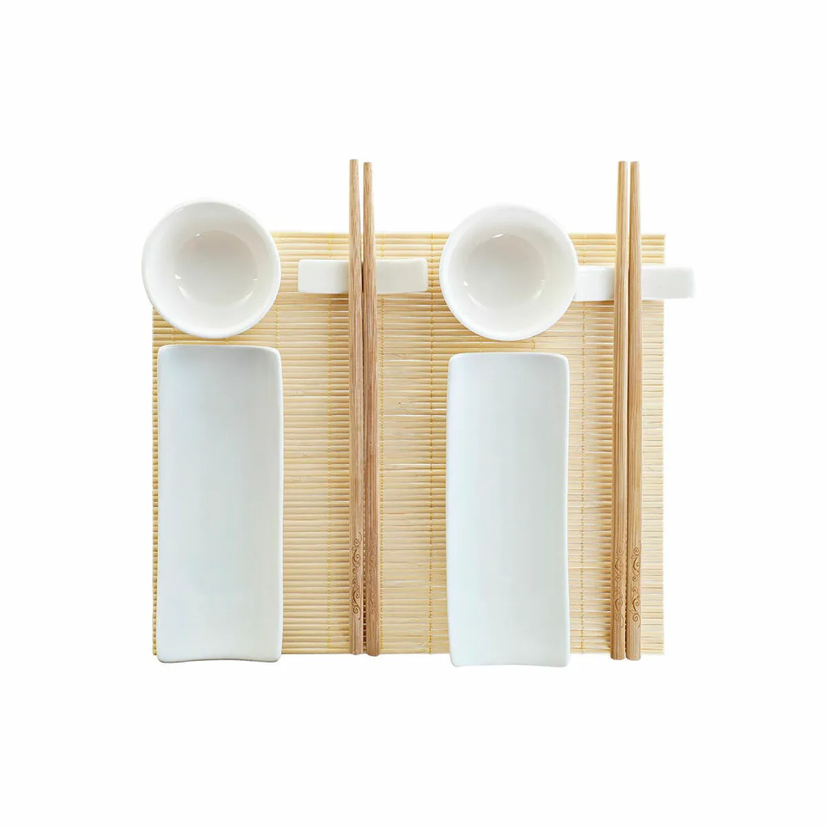 Set per Sushi DKD Home Decor Bambù Gres Bianco Naturale Orientale 28,5 x 19,5 x 3,3 cm (9 Pezzi) (28,5 x 19,5 x 3,3 cm)