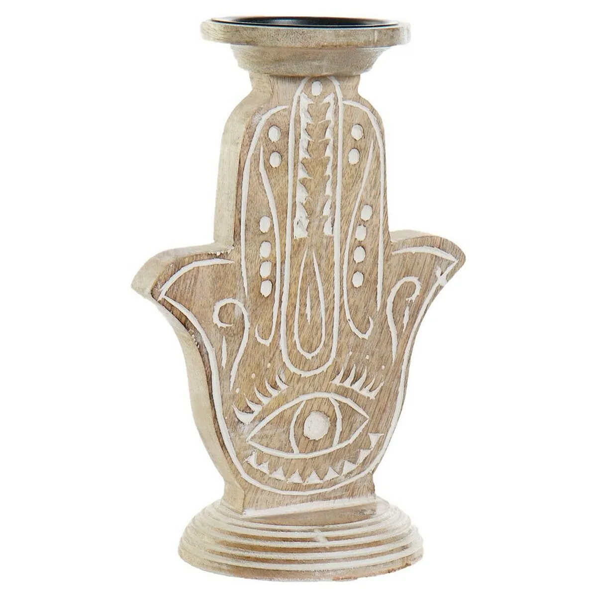 Candelabro DKD Home Decor Bianco Marrone Metallo Plastica Legno di mango Floreale Indiano 17 x 12,5 x 26,5 cm